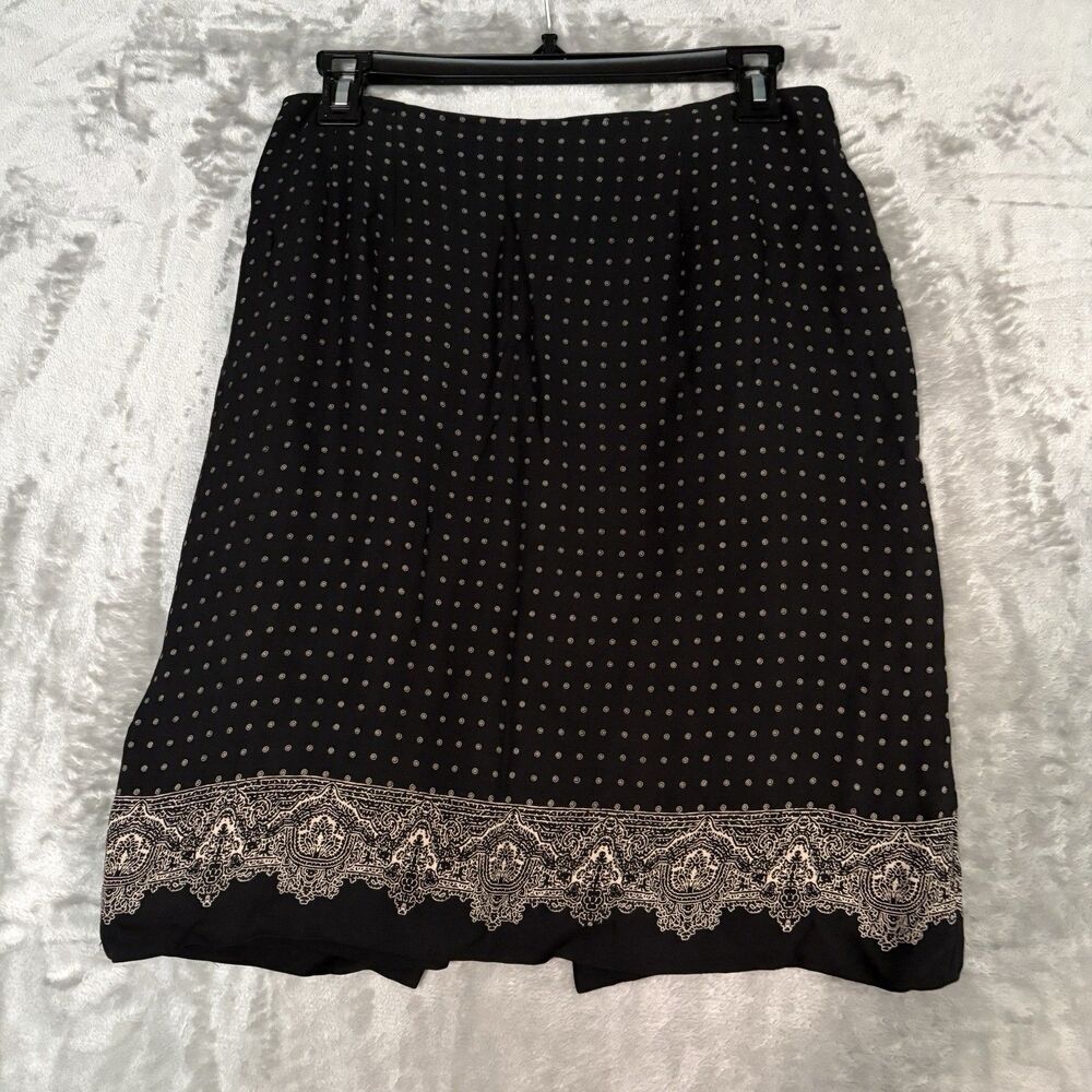 VTG Talbots Sz 10 100% Silk Mini Skirt Black Polka Dots Paisley Retro Preppy